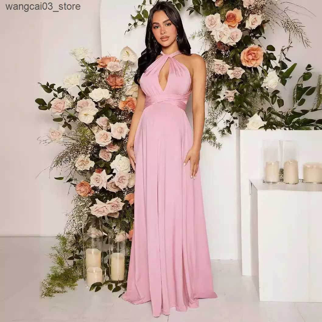 Maternity Dresses European American solid colors diverse wearing styles sexy straps pregnant womens dresses big swing long Evening Party dresses L2409