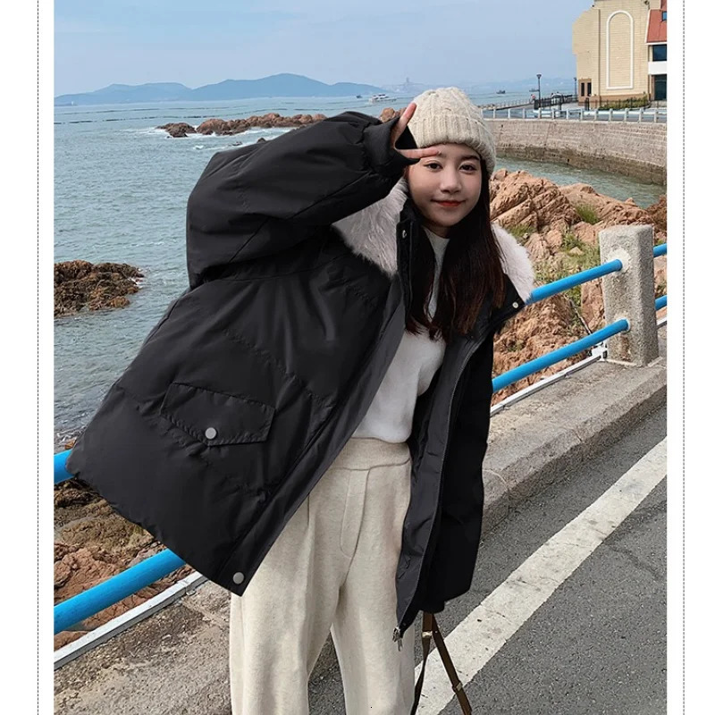 Khaki down jacket womens coat black hooded fashion American streetwear Y2K style duck down jacket womens winter short jacket 241009