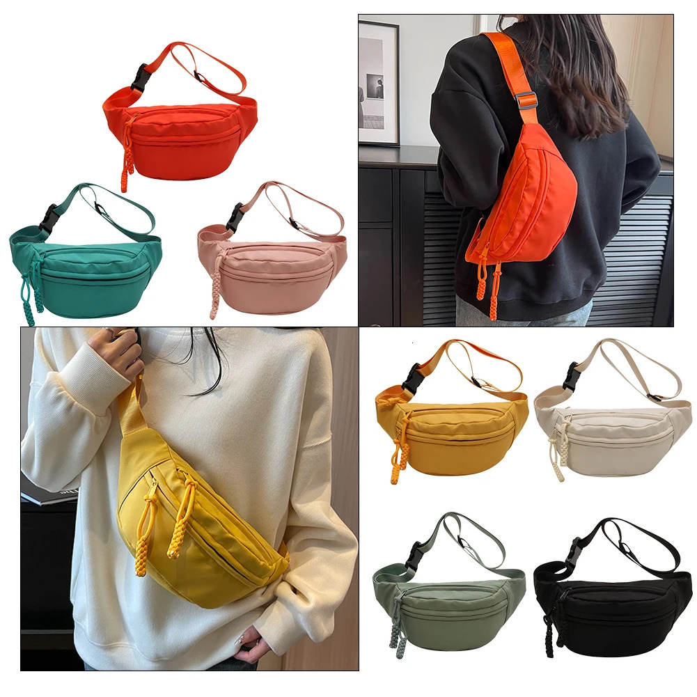 Womens suspender waist bag canvas fashionable running waist bag simple casual solid color portable waterproof waist bag 241008