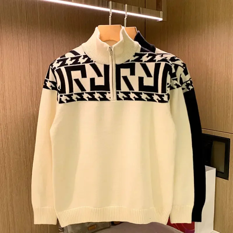 Mens collar zipper knitted sweater mens jacket flat floral jacket zipper Maltry Korean fashion large size 241007