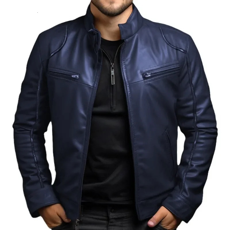 2024 Spring Summer Mens Clothing Motorcycle Leather Jacket Teenagers Stand Collar Punk Coat Men 240930