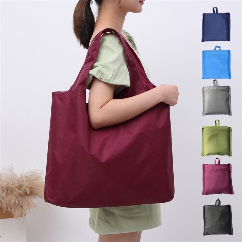 BIG EcoFriendly Folding Shopping Bag Reusable Portable Shoulder Handbag for Travel Grocery simple solid color grocery bag y240925