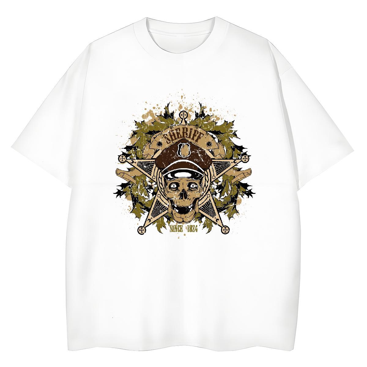 Casual New T-Shirts for Women 230g Cotton Crew Neck Breathable Street Wear skull Woman Tshirt Nice Cartoon Floral Printing Clothes