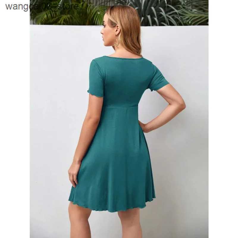 Maternity Dresses Maternity Clothes Solid Drawstring Dress Skirt Summer Casual Pregnant Women Short Sleeve V-Neck Dress Vestido Pregnancy Clothing L24