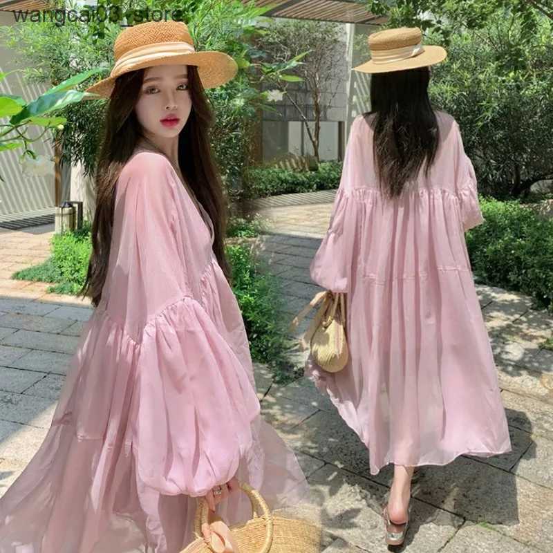 Maternity Dresses 2023 New Spring Maternity Fashion Suit Mesh Super Fairy Sweet Suspender Pink Generous Dress Advanced Vacation Wind Skirt L240910