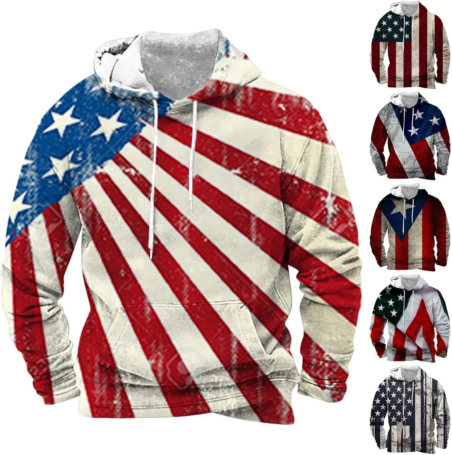 Hoodie for Mens Womens USA Flag Hoodies for Men Casual Workout Athletic Gym Pullover Tops Long Sleeve 3D Printed Patriotic Graphic keep warm