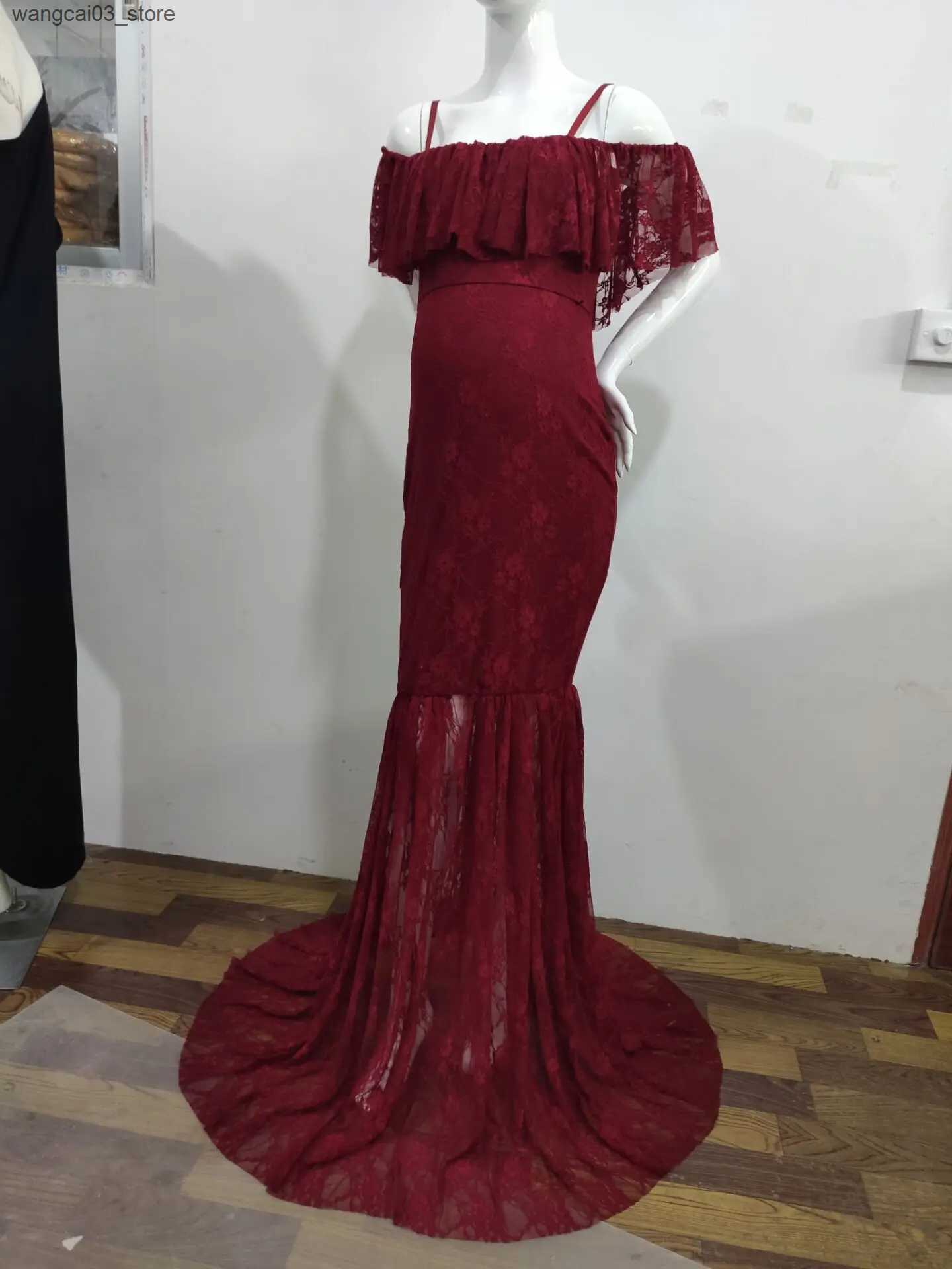 Maternity Dresses Pregnant woman baby shower Christmas dress long sleeve lace dress pregnant woman fancy photo shooting photography props clothes L240