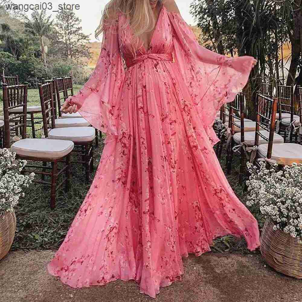 Maternity Dresses Maternity Dress for Photoshoot Women Summer Floral Thin Chiffon Ankle-Length Dresses Pregnancy Sukienka Female Belly Beach Dress L24