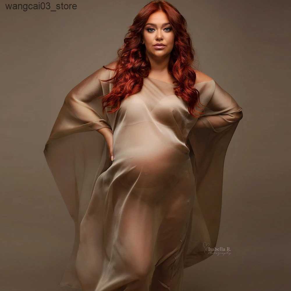 Maternity Dresses Soft Chiffon Fabric Maternity Photography Props Satin Dress Transparent Tulle Cloak Pregnancy Woman Dresses For Photo Shooting L2409