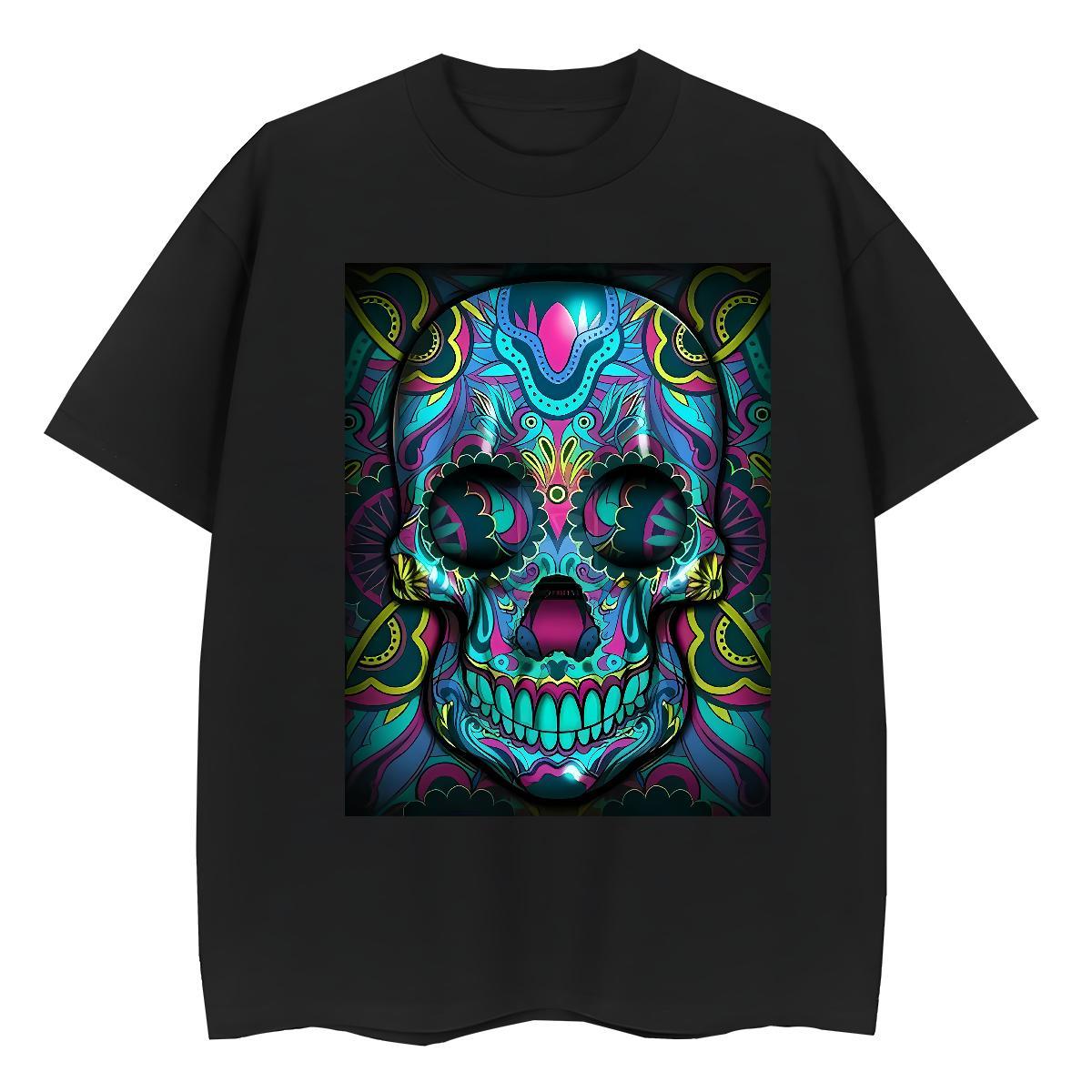 DIY Women T Shirts 230g Pure Cotton Breathable Crew Neck Daily Outfit skull Women Tshirts Free Shipping Floral Print Clothings