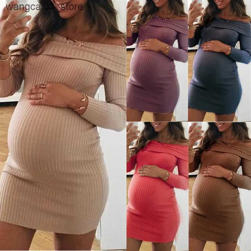 Maternity Dresses XXL New Maternity Dresses Maternity Skirt Solid Color One-Shoulder Dress for Pregnant Women Plus Size Sexy Pregnancy Clothes L240910
