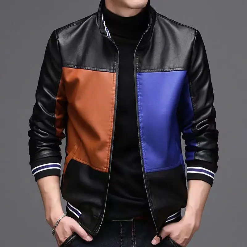 Winter PU Leather Mens Jacket Winter Fur One Piece Jacket Thick Warm Neck Jacket Mens Apron Jacket 240927