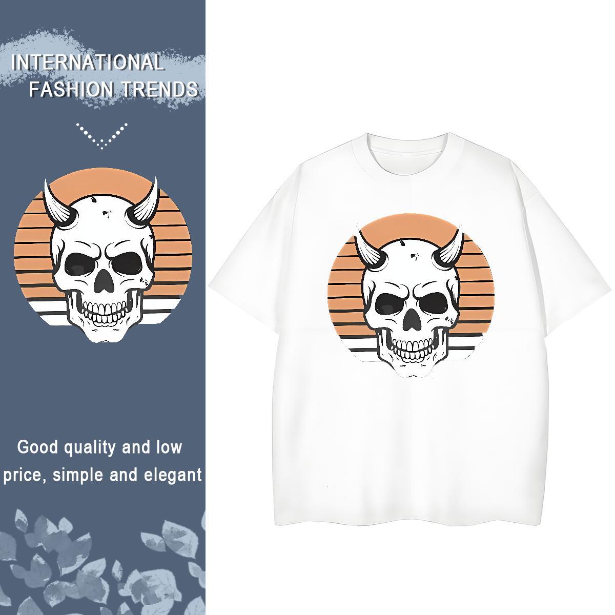 Fashion T Shirt For Woman 230g 100% Cotton Short sleeve Soft Daily Outfit skull Women Tshirts Loose Oversized Clothes