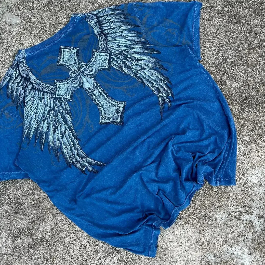 Y2k European and American Hip Hop Skull Large Tshirt Street Harajuku Retro Alphabet Printing Top Mens Casual Graphic 241011