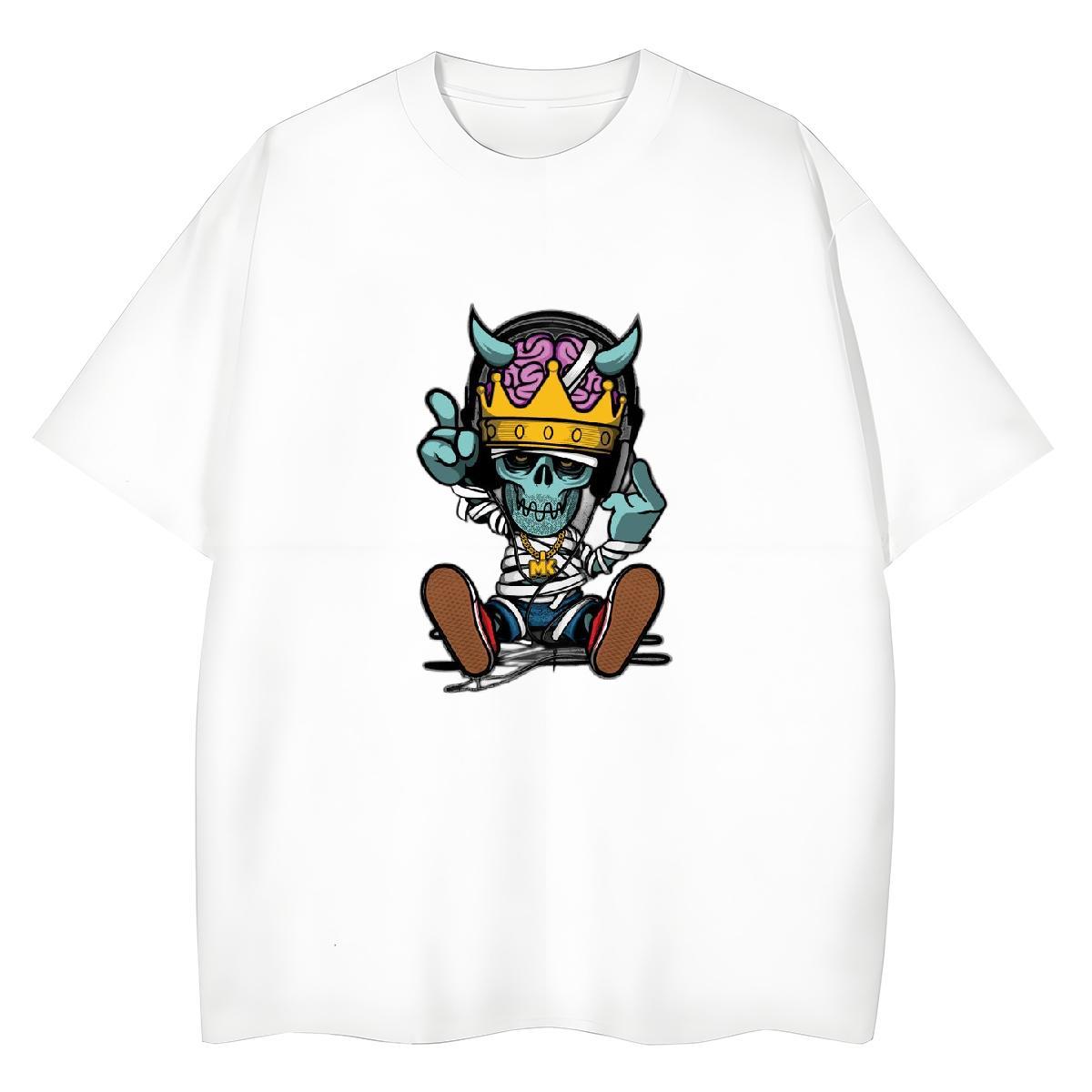 New T-Shirts for Women 100% Cotton 230g O Neck Short Sleeves High Street Hip Hop skull Womens Tshirts High quality Oversized L-4XL Top Tees