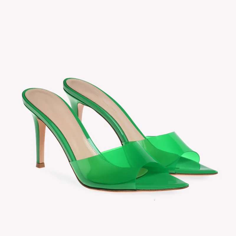 Summer Womens High-heeled Sandals Transparent High-heeled Slippers Stiletto Pointed Toe Slip-on High-heeled Sandals 241010