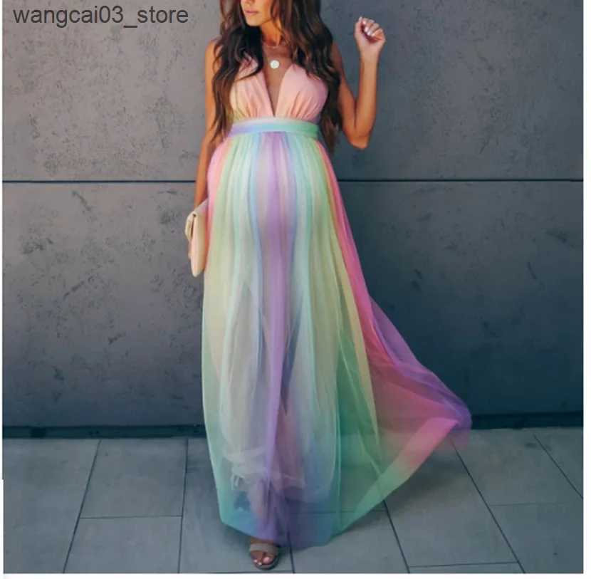 Maternity Dresses Dresses For Women 2022 Pregnancy Shooting Dress Fashion Mesh Womens Dress V-Neck Maternity Clothes For Pregnant Women Clothing L2409
