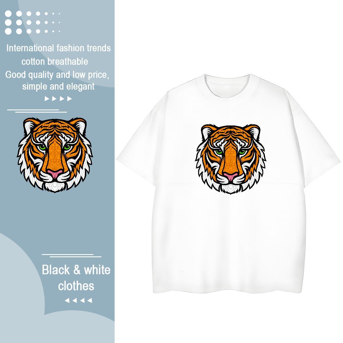 Fashion Casual T-Shirts for Women 230g Cotton Short Sleeve O-Neck Beach tiger Couples T Shirts 5A Custom Printing Tees Shirts