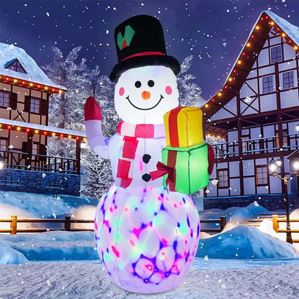5FT/1.5M iatable snowman with colorful rotating LED lights outdoor Christmas gifts parties Years indoor decoration 241008