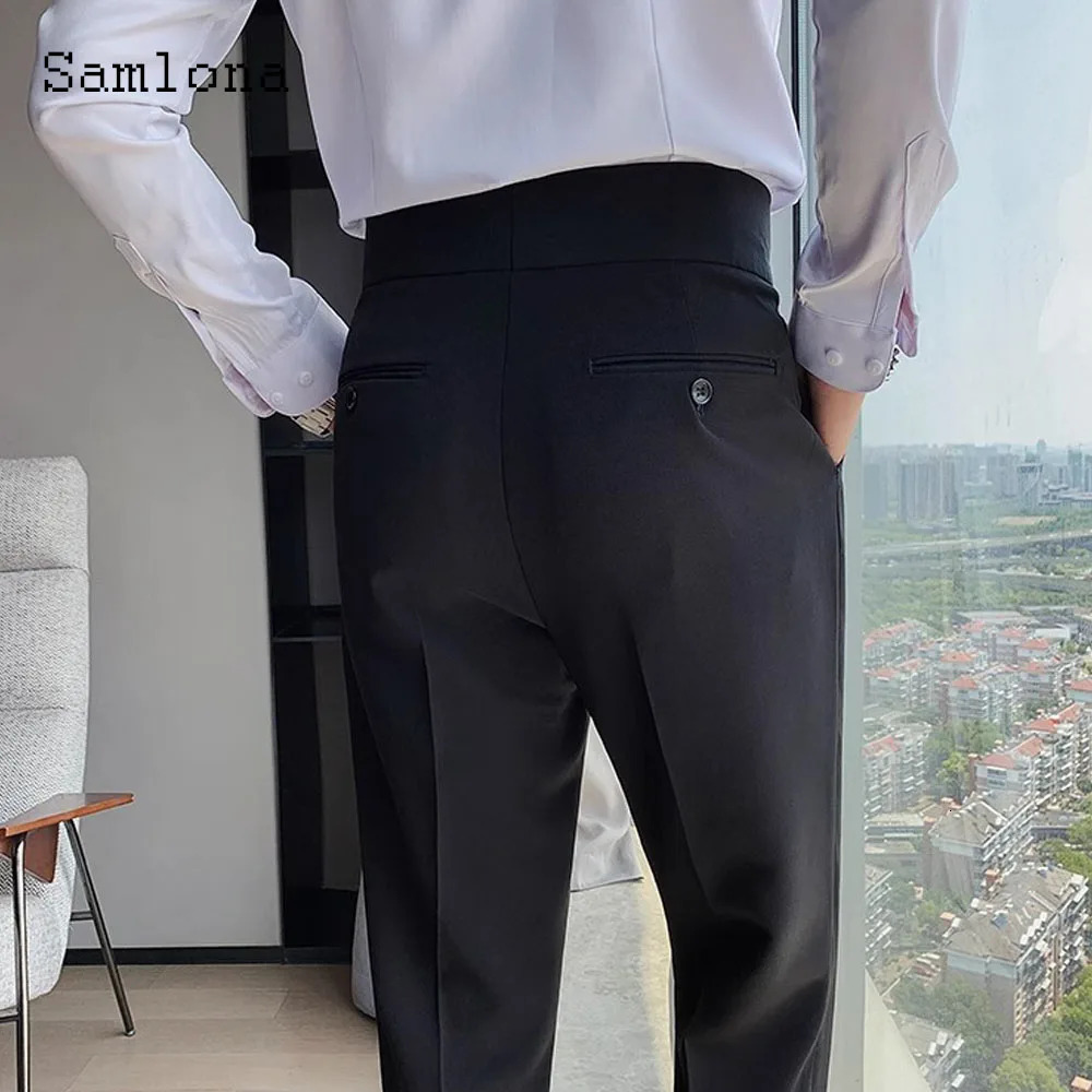 Mens standing pocket elegant formal suit pants pure white party dress Italian Naples fashion button 241010