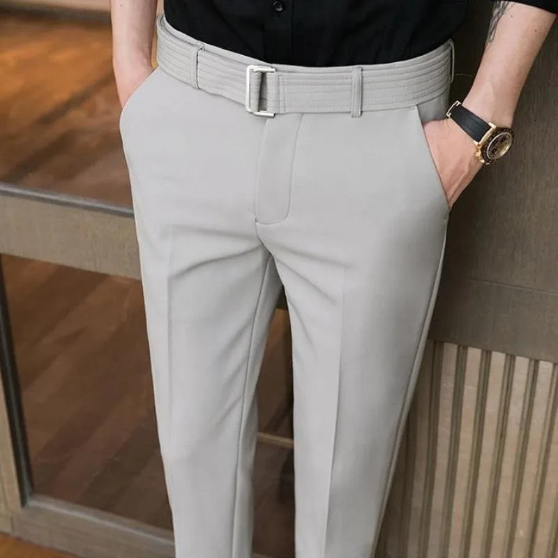 Korean mens thin straight ultrathin set for summer street fashion business and leisure plus size silk version Trouser 241010
