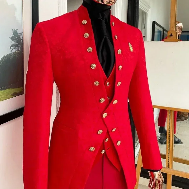 Floral Pattern Suits For Men Prom Wedding Double Breasted Jacquard Business Groom Tuxedo 3 Pcs (Jacket + Pants + Vest) 2024