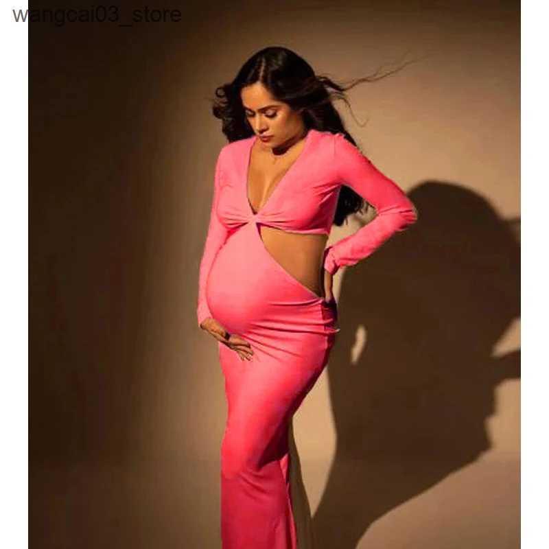 Maternity Dresses 2023 NEW Long Sleeve Bodycon Maternity Maxi Stretchy Dress Perfect For Baby Boy Shower Pregnancy Elastic Gown For Photo Shoots L2409