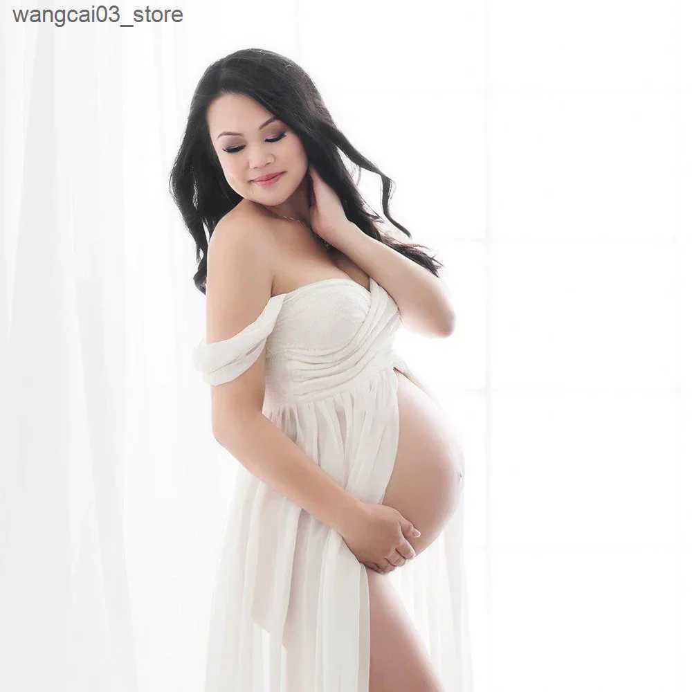 Maternity Dresses Pregnancy Gowns Dress For Photo Shoot Maternity Photography Props Maxi Lace Fancy Summer Pregnant Dress Plus Size L240910