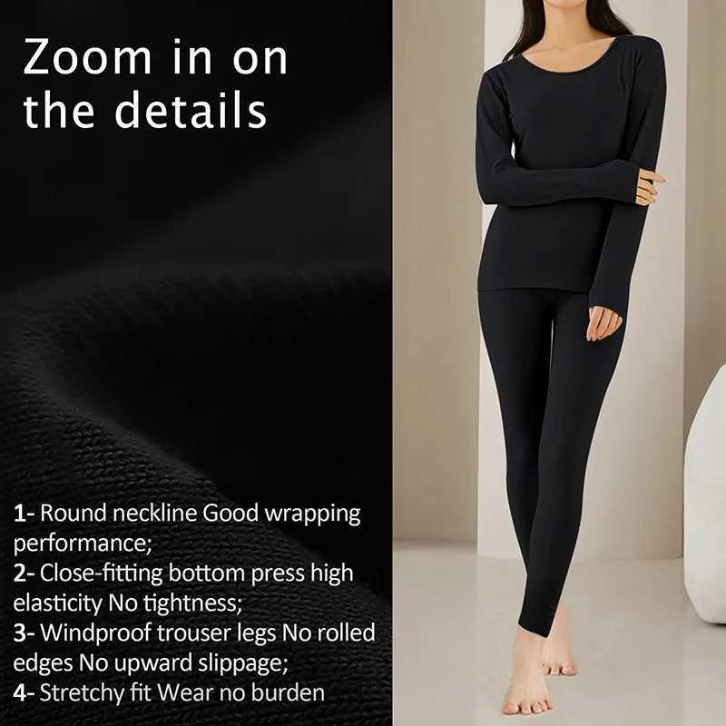 Women's Thermal Underwear New Autumn Winter Womens Thermal Underwear Set Long Johns Base Layer Flce Lined Soft Top Bottom 2 Pieces Set Thermal Se