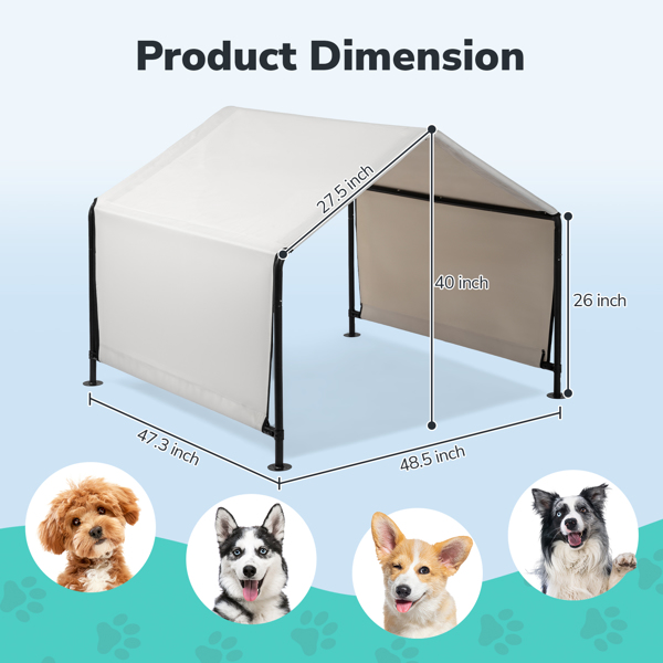 Pet Shelter Canopy with Durable Black Iron Tube Frame and Waterproof Gray PVC Coating - Seamless Construction & Magnetic Fastening