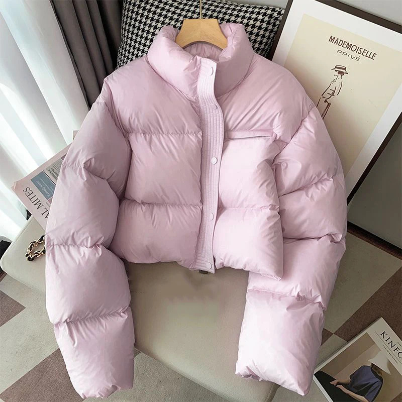 2024 Short Thick Cotton Padded ParkaPuffer Jacket Winter Women Stand Collar Zipper Parkas Coat Outwear 240930