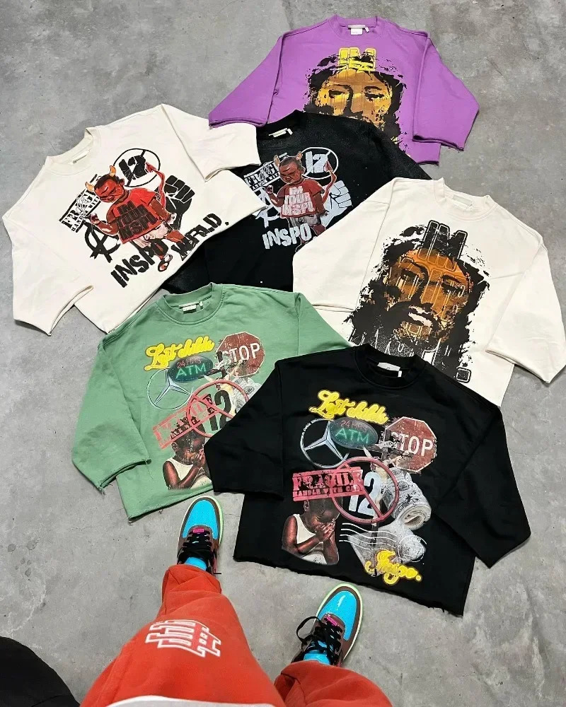 Y2k High Street Retro Anime Cartoon Letter Printing Super Large Mens Tshirt Harajuku Trend Fashion Loose Couple 241011