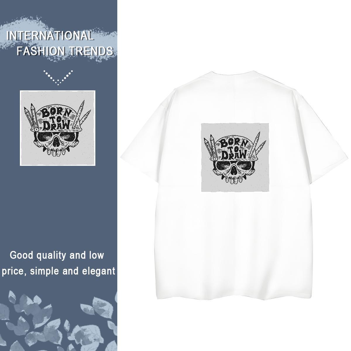 Fashion New T shirt 230g Cotton O Neck Short Sleeves Daily Wear skull Unisex Tshirts High quality Anime Oversized Tees