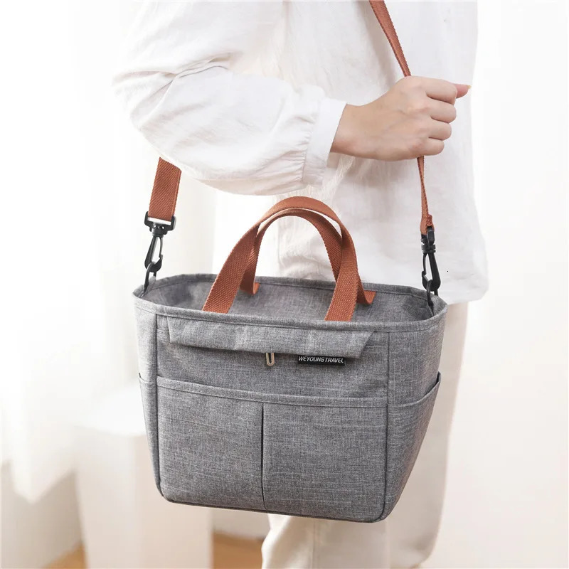 Portable lunch box insulated bag picnic food cooler bag large capacity shoulder bento storage bag 241008