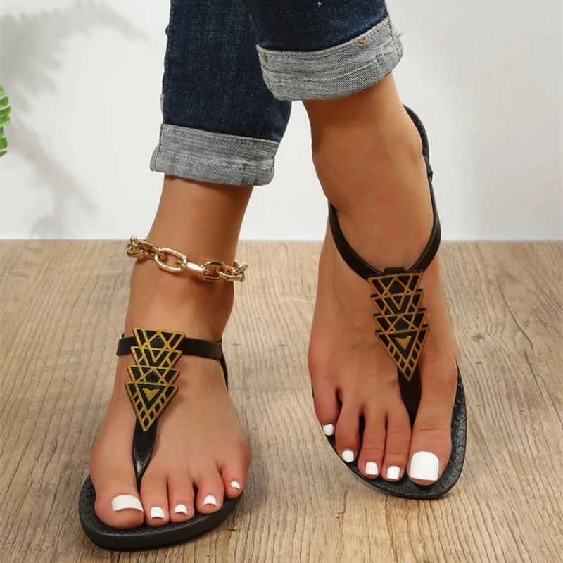 2024 new summer beach shoe jacket with herringbone flap Roman flat shoes for women Y241011