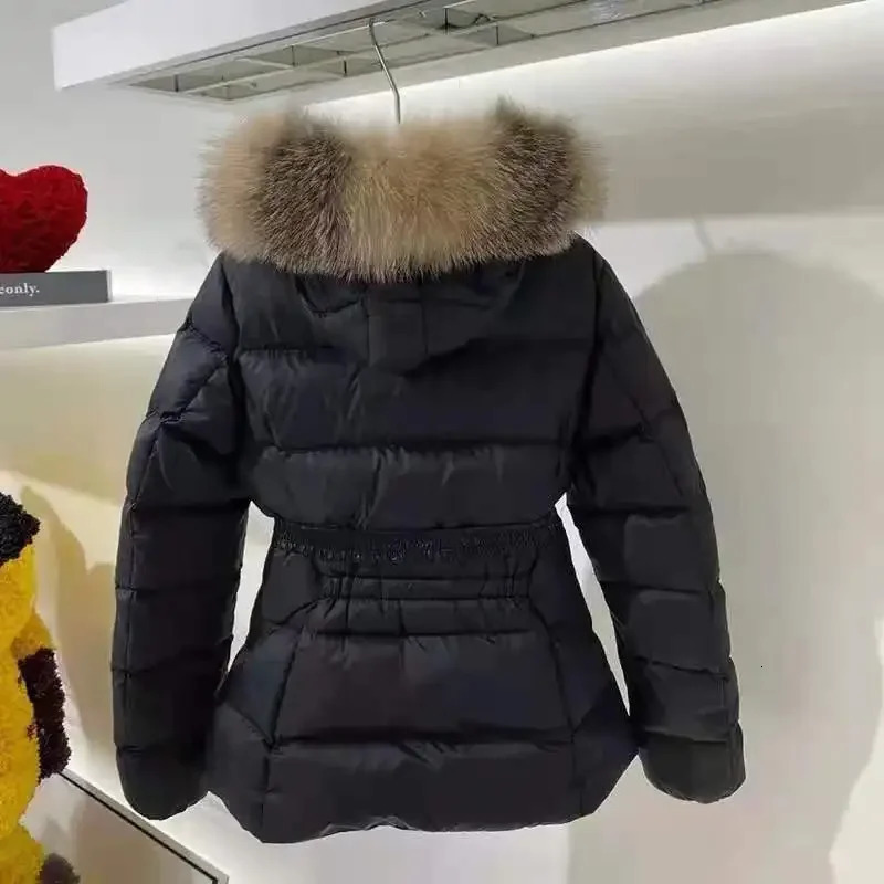 Womens Real Fox fur collar down jacket hood white duck down Parka hooded winter jacket 241011