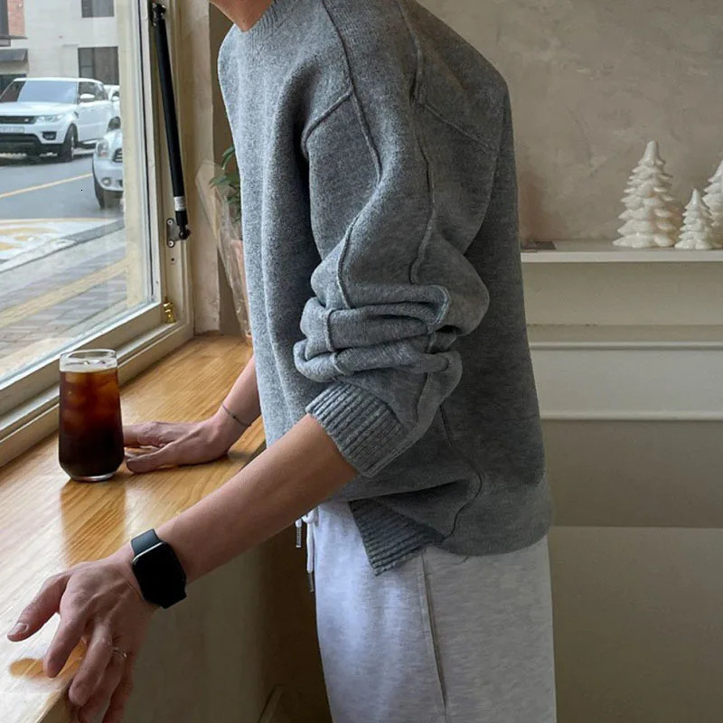IEFB Solid Color Sweater Trend Mens Korean Style Fashion Knitwear Autumn Winter Warm Clothing Loose Round Neck Pullovers 9C2820 241007