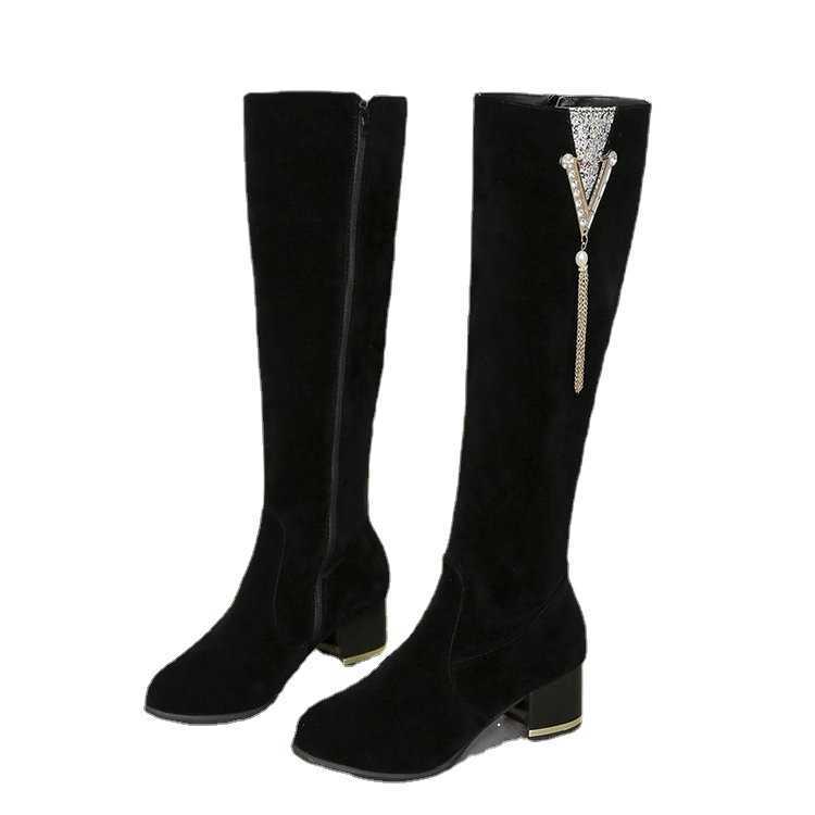 Autumn Winter Long Fashion Boots With Thick Heels High Heels Leather Womens Snow Boots Side Zipper High Leg Slender Ankle Boots For Women 240826