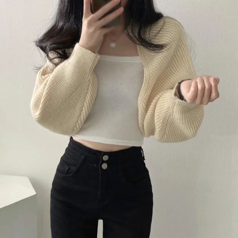 Womens Cardigans Knitted Long Sleeve Ultra Short Shawl Spring Autumn Sweater 241007