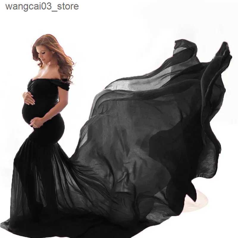 Maternity Dresses New Off Shoulder Maternity Dress for Photo Lace Chiffon Long Maxi Dress Pregnant Dresses Photography Props Photo Shoot L240910