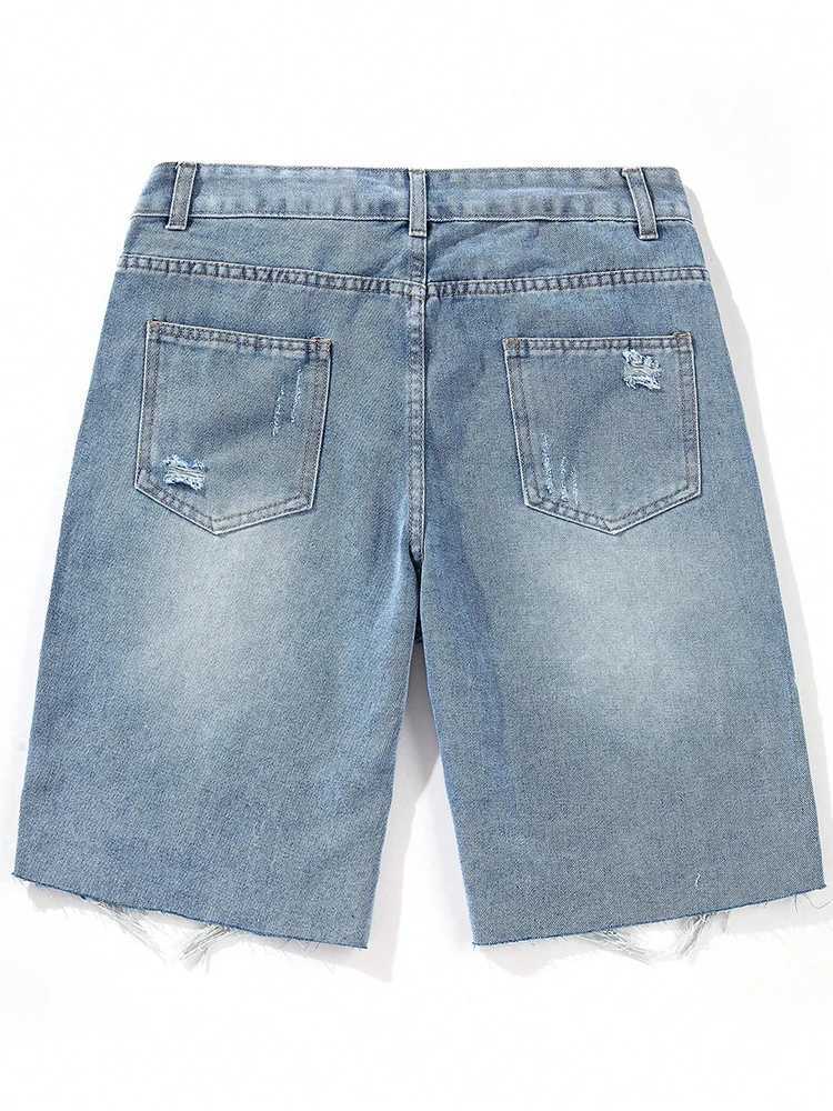Mens Summer Casual Personality Irregular Foot Denim Shorts Wool Ripped Vintage Street Fifth Jeans W241228