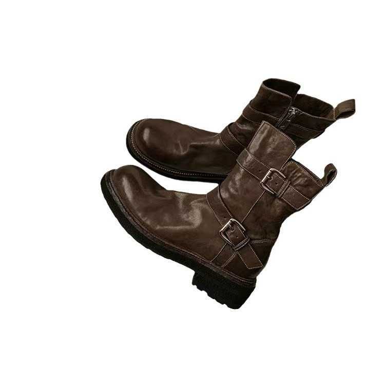 Internet Celebrity Round Head Martin Boots Thick Bottom Thin Short Boots Womens Knight Boots Autumn Winter Fashion Boots 240826