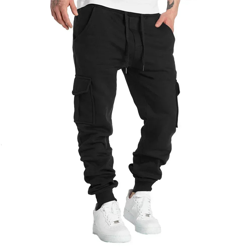 Mens Overalls Loose Joggers Workout Cargo Pants Sweatpants Active Sports Trousers Drawstring Multi Pocket Mens Casual Pants 241011