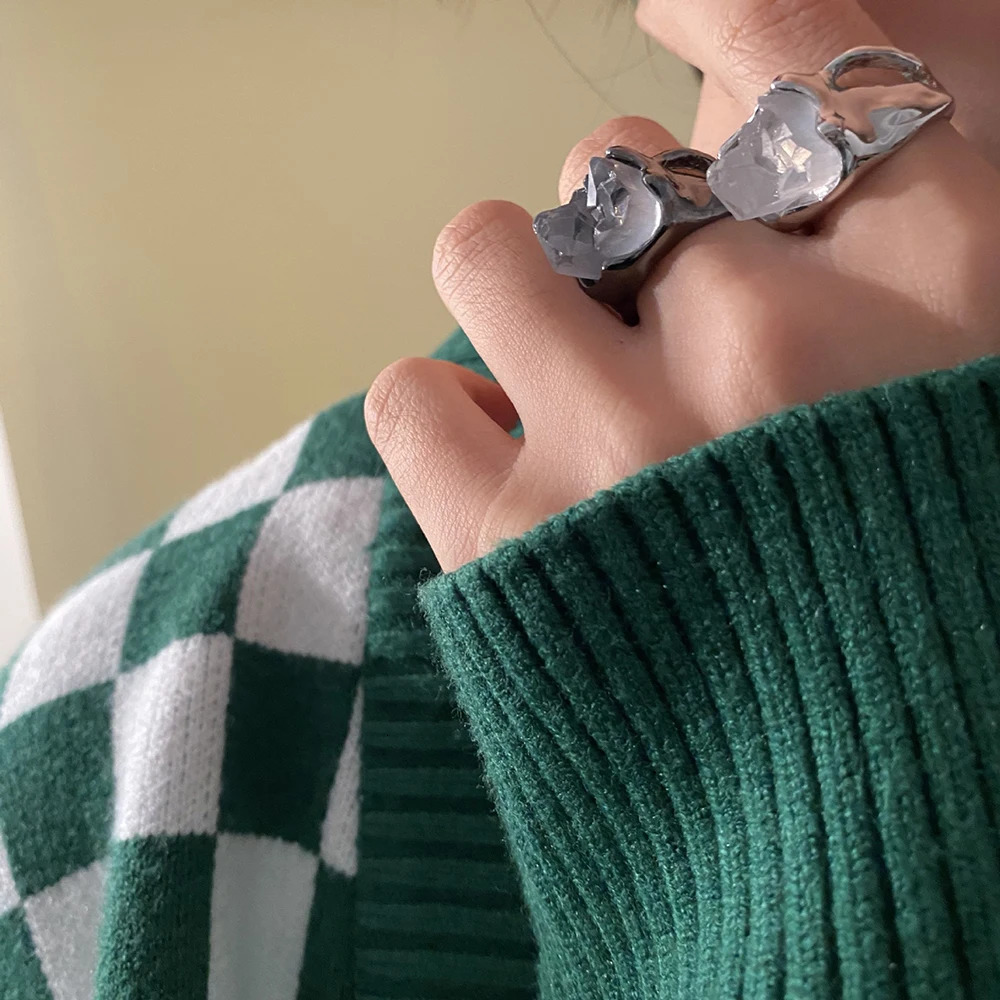 SRCOI n Clear Quartz Stone Couple Ring Simple Irregular Geometric Crystal Cluster y Female Statement Rings 240906