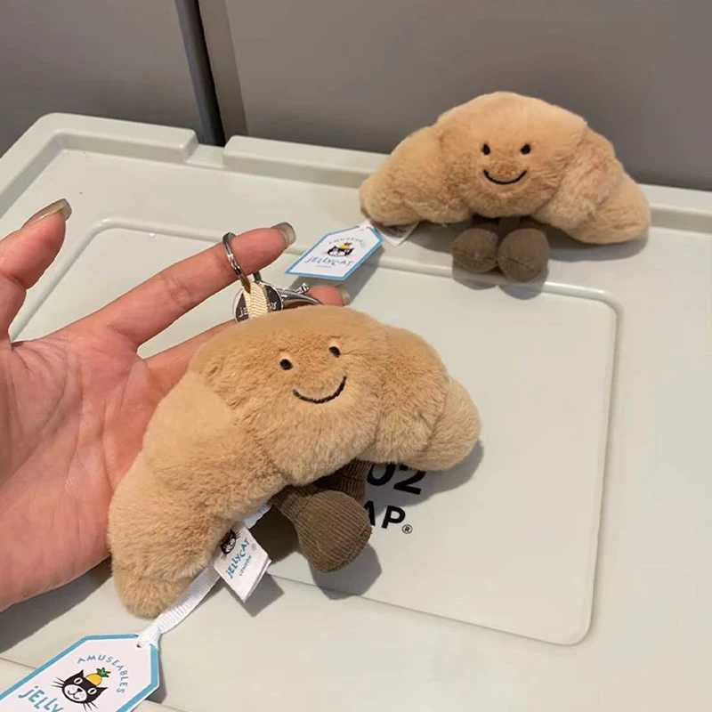 Keychains Lanyards Kaiyi Bread Plush Pendant Toy Creative Croissants Roll Bread Plush Doll Keychain Decorative Backpack Pendant Gift J241010