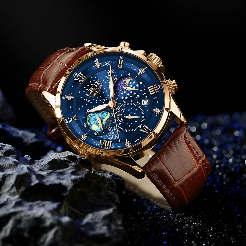LIGE Mens Watch Casual Sports Watch Mens Waterproof Date Watch Luminous Timing Watch Mens Quartz Leather Watch 241009