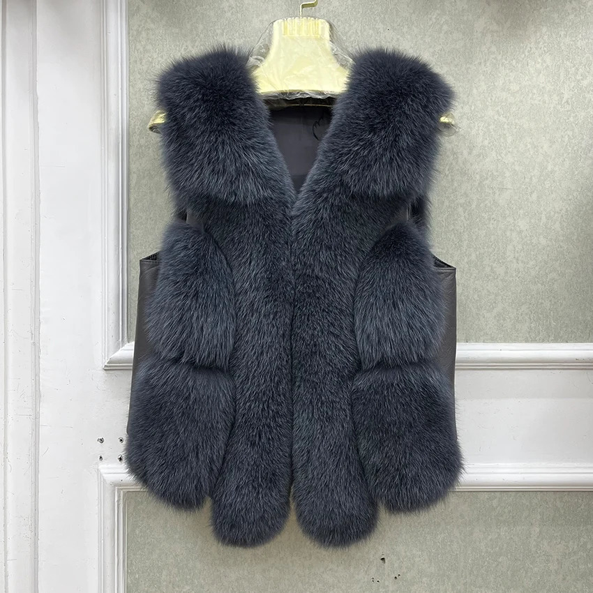 AutumnWinter Warm Womens Jacket Genuine Fox Fur Vest Thick Mid Waist Coat y Street Clothing 241010