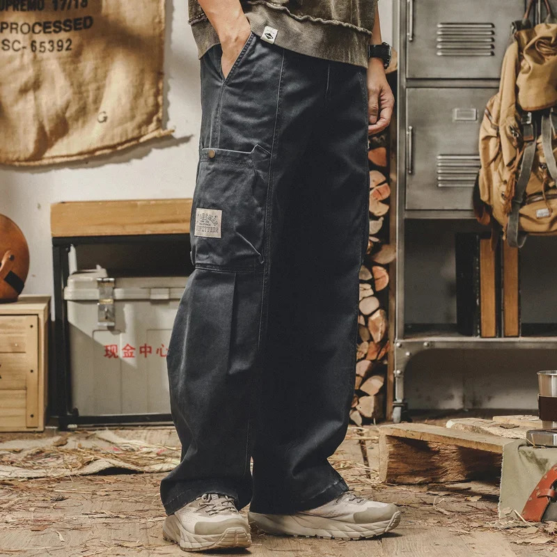 military multi pocket mens cargo pants autumn casual tactical bag style handcart Y2K retro decal wide leg sports pants 241007