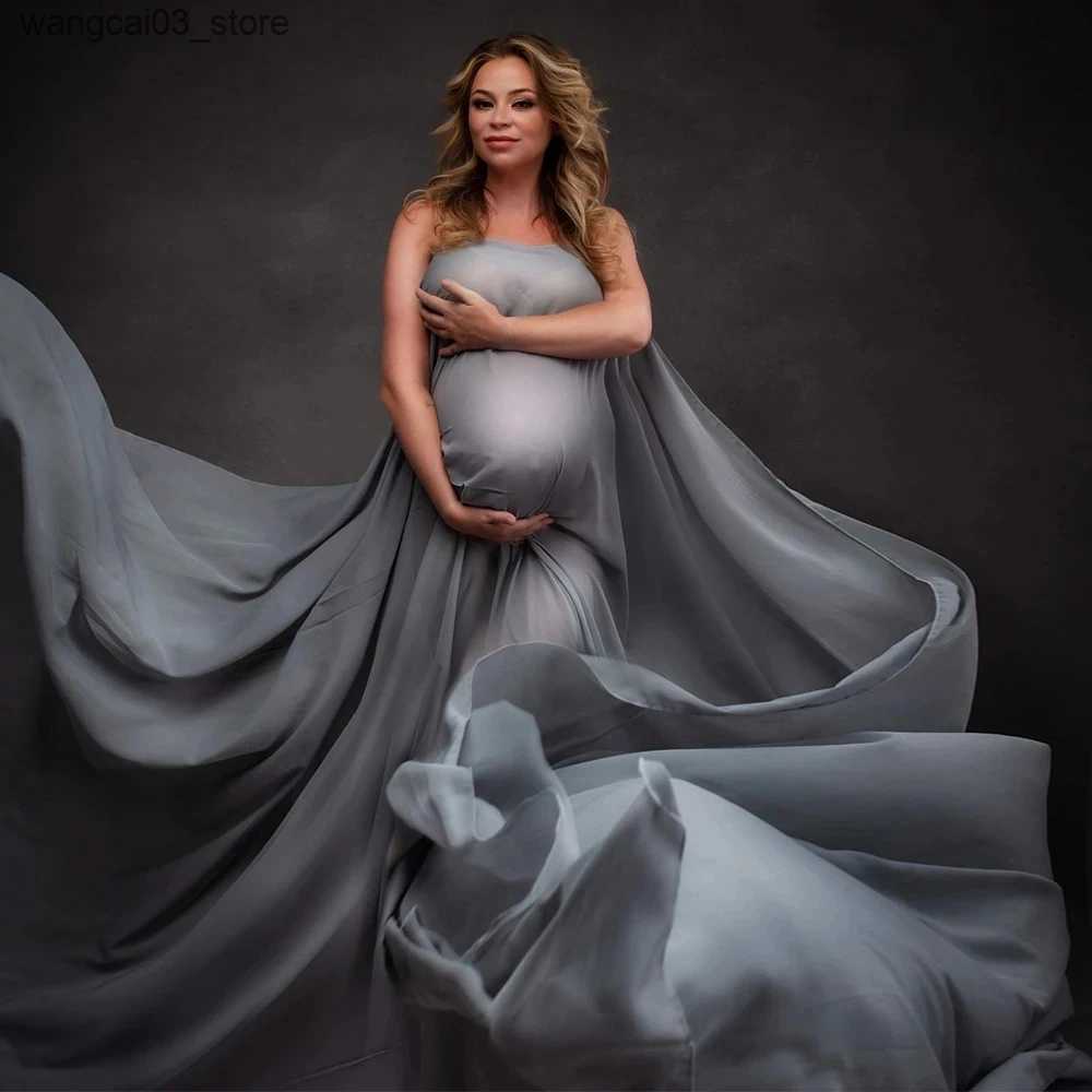 Maternity Dresses Soft Chiffon Fabric Maternity Photography Props Satin Dress Transparent Tulle Cloak Pregnancy Woman Dresses For Photo Shooting L2409