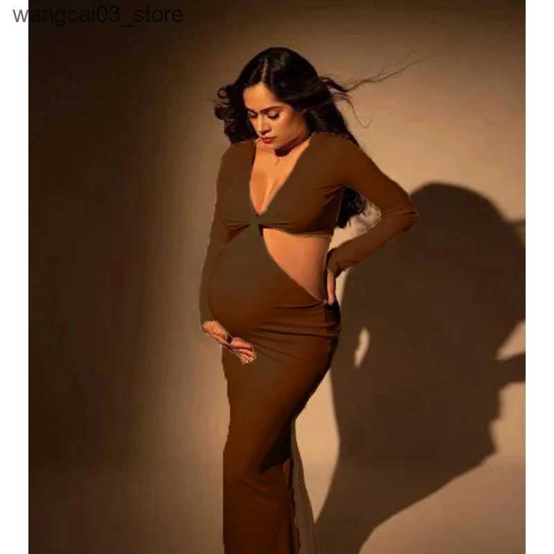 Maternity Dresses 2023 NEW Long Sleeve Bodycon Maternity Maxi Stretchy Dress Perfect For Baby Boy Shower Pregnancy Elastic Gown For Photo Shoots L2409